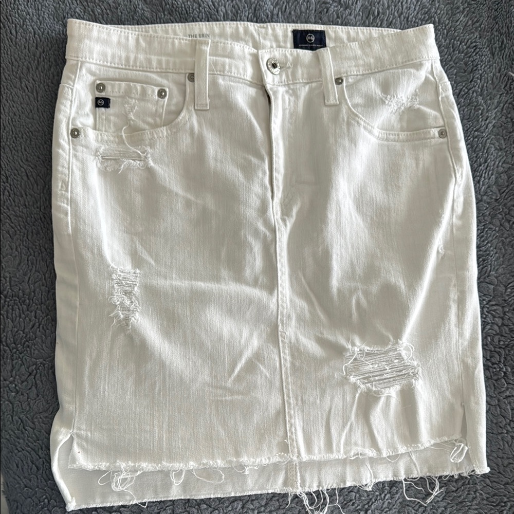 AG Adriano Goldschmied White Distressed Pencil Skirt
